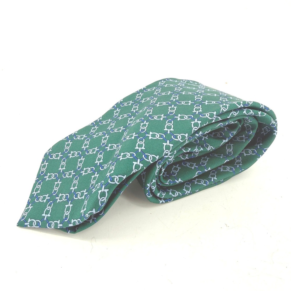 Brooks Brothers Tie Mens Green Chain Link Geometric 100% Silk Necktie 62" Length